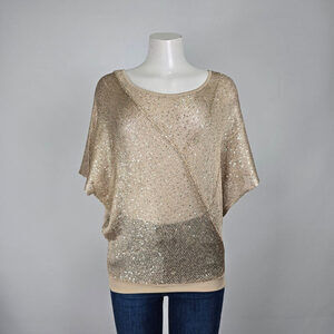 Cache Brown Open Knit Short Sleeve Sweater Size XS